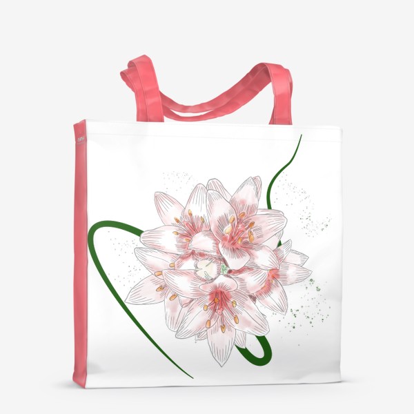 Сумка-шоппер «Цветы лилии, нежный розовый цвет, картинка ручной работы в стиле скетч»