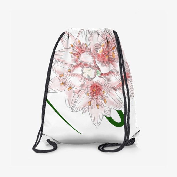 Рюкзак «Цветы лилии, нежный розовый цвет, картинка ручной работы в стиле скетч»