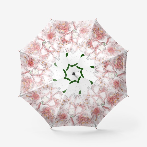 Зонт &laquo;Цветы лилии, нежный розовый цвет, картинка ручной работы в стиле скетч&raquo;