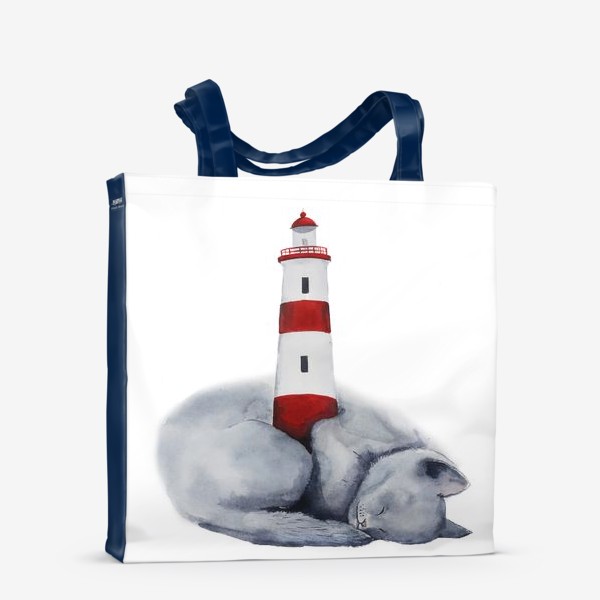 Сумка-шоппер «Спящий кот и маяк»
