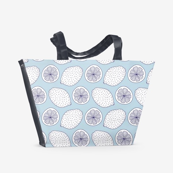 Пляжная сумка «Лимоны винтажной кухни в голубом»