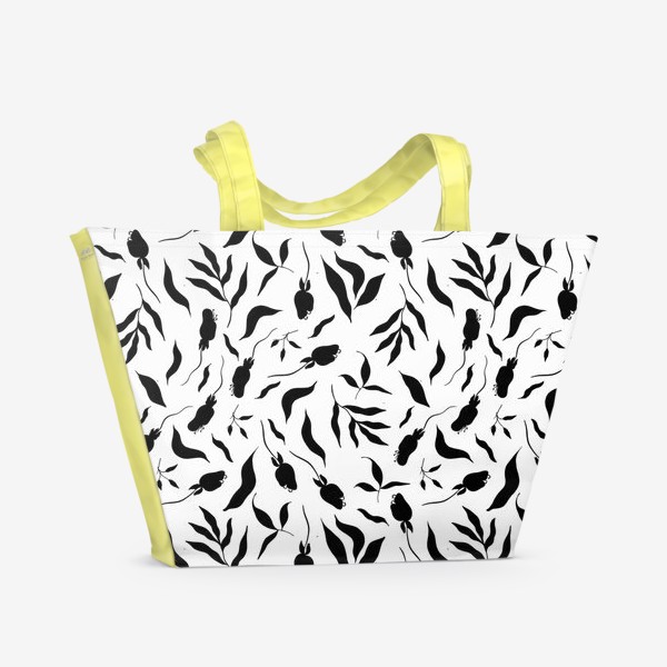 Пляжная сумка &laquo;Скандинавский  ботанический черно-белый  узор &raquo;