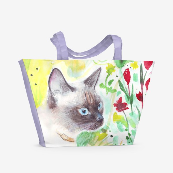 Пляжная сумка «Сиамский кот в цветах»