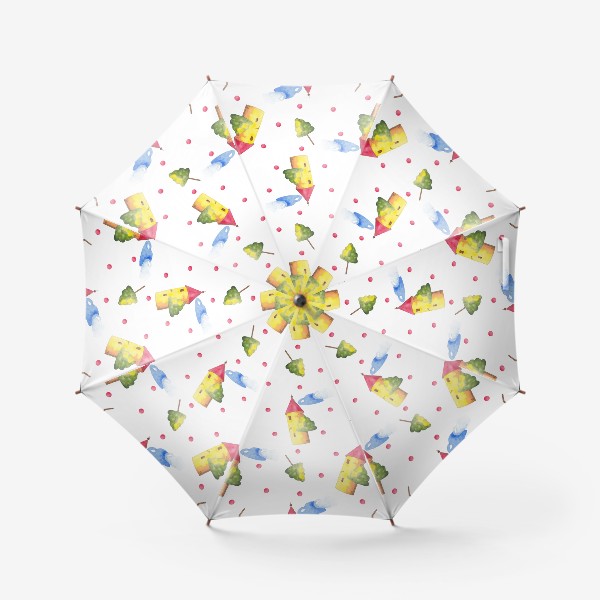 Зонт «Паттерн из акварельных домиков»