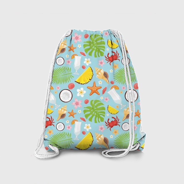 Рюкзак ««Летнее море»: фрукты, пальмовые листья, цветы и краб»