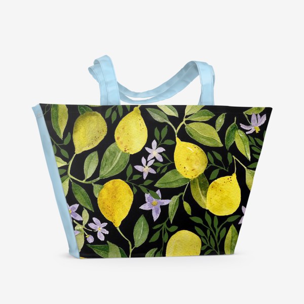 Пляжная сумка «Лимоны на темном фоне»