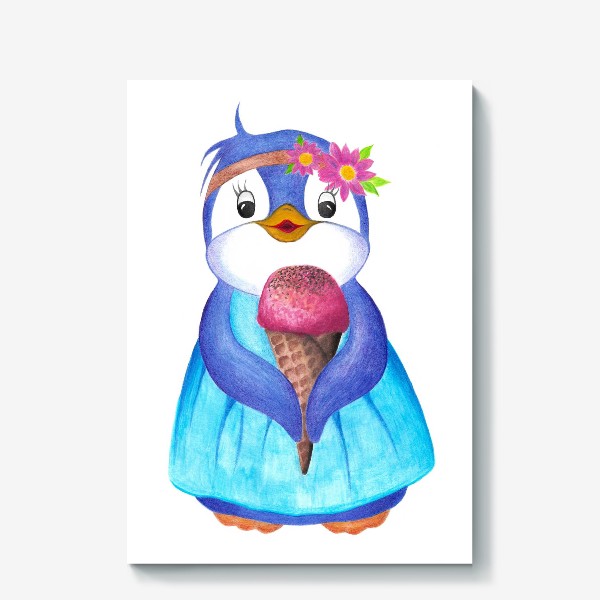 Холст «Пингвин и мороженое. Милые животные»