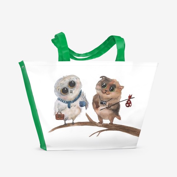 Пляжная сумка «Сова и кот»