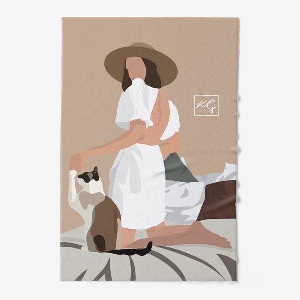 Полотенце «Девушка с котом»