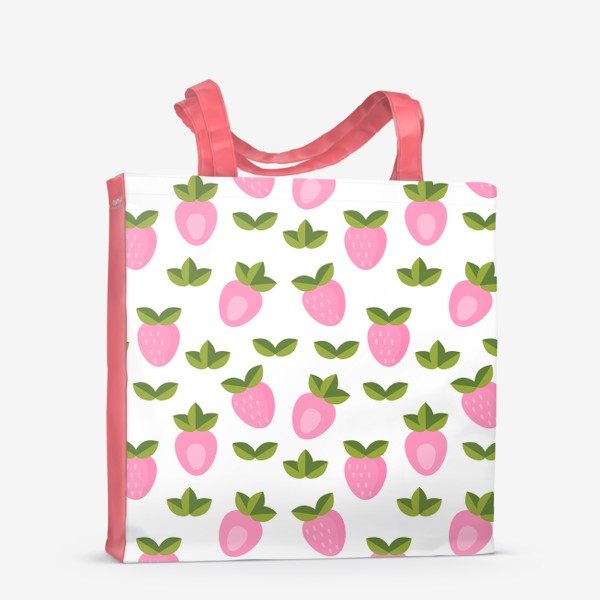 Сумка-шоппер «Розовые ягоды клубники с листиками. Летний принт»