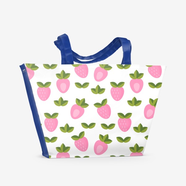 Пляжная сумка «Розовые ягоды клубники с листиками. Летний принт»