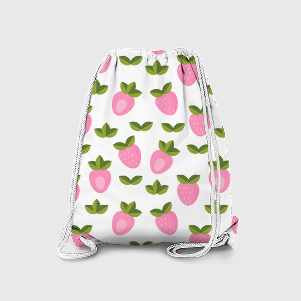 Рюкзак «Розовые ягоды клубники с листиками. Летний принт»