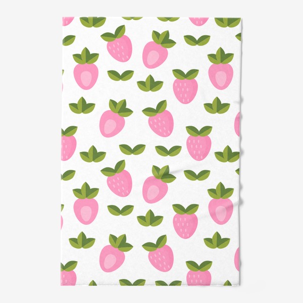 Полотенце «Розовые ягоды клубники с листиками. Летний принт»