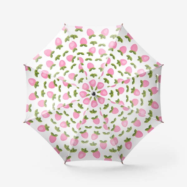 Зонт «Розовые ягоды клубники с листиками. Летний принт»