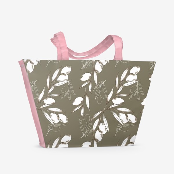 Пляжная сумка «Ветвь оливы паттерн на теплом сером»