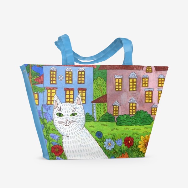 Пляжная сумка &laquo;Белая кошка и тихий летний вечер&raquo;