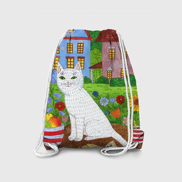 Рюкзак «Белая кошка и тихий летний вечер»