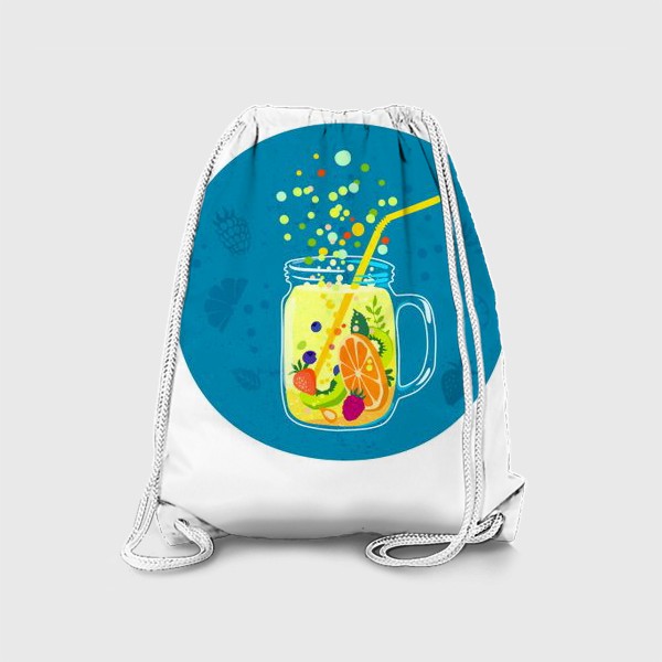Рюкзак «Фруктовый лимонад в банке с ручкой на синем фоне»