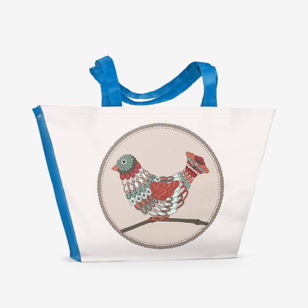 Пляжная сумка «Птичка и орнамент»