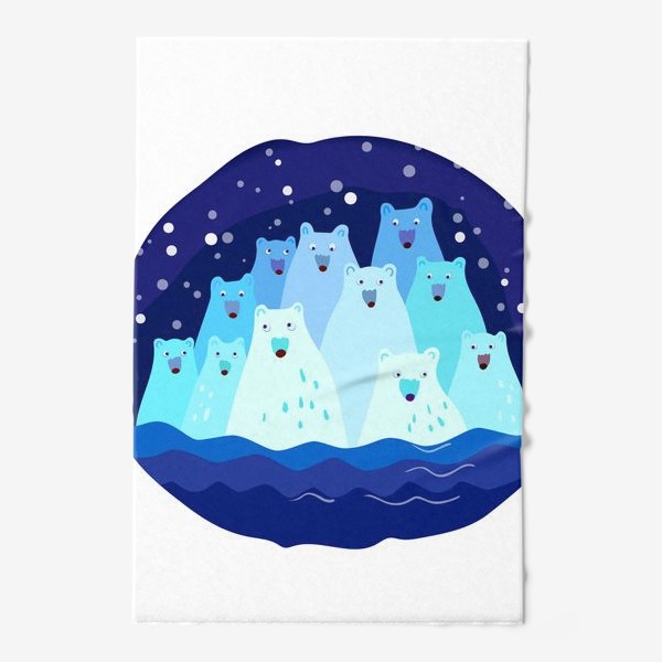 Полотенце «Белые медведи и океан. Темно-синий фон. Снег.»