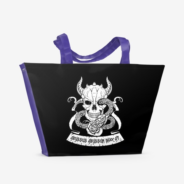 Пляжная сумка ««Зов бездны»: череп, роза, змея, рок, тату стиль»