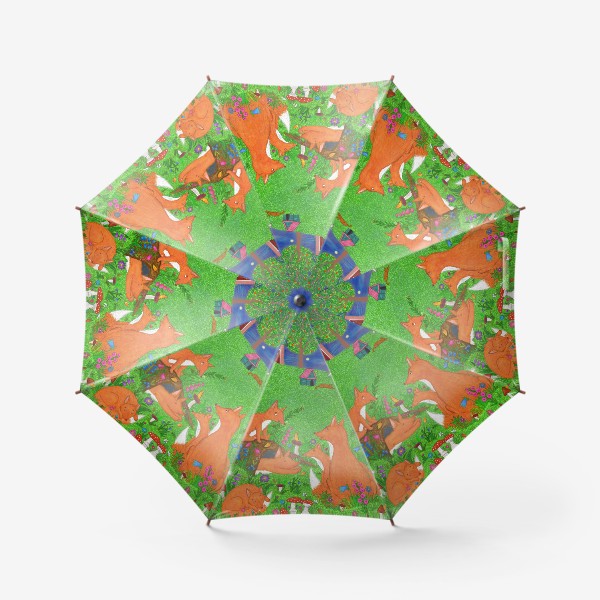 Зонт « Лисы. Семья лисичек на полянке»