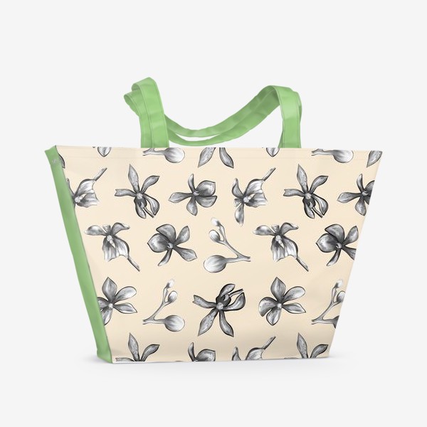 Пляжная сумка «Нежный узор орхидеи на пастельном желтом фоне»