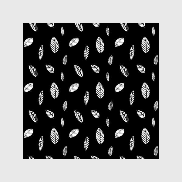 Шторы &laquo;Сканди листья на черном фоне. Минималистичный черно-белый паттерн с листьями&raquo;