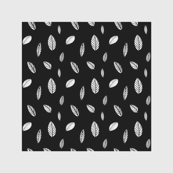 Скатерть &laquo;Сканди листья на черном фоне. Минималистичный черно-белый паттерн с листьями&raquo;