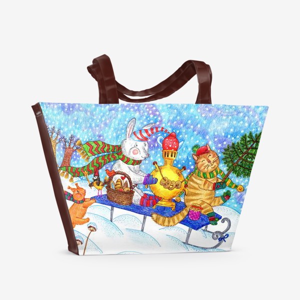 Пляжная сумка «Веселые звери в Новый год»