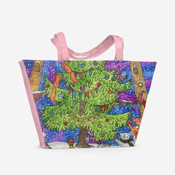 Пляжная сумка «Новый год в сказочном лесу»