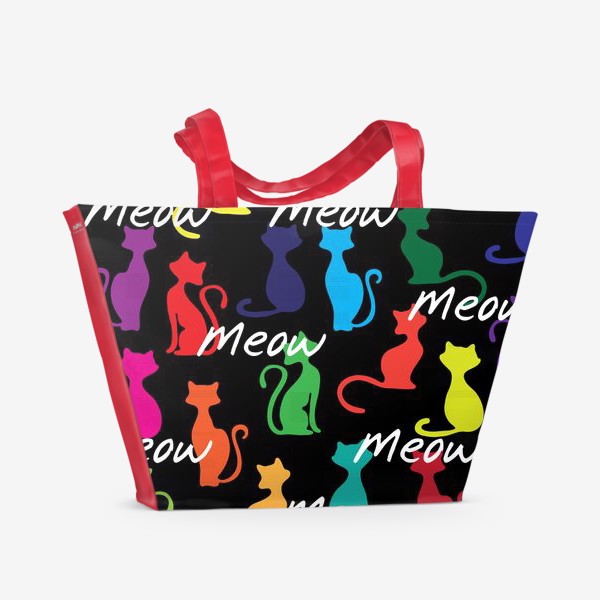 Пляжная сумка «Разноцветный фон с силуэтами кошек»