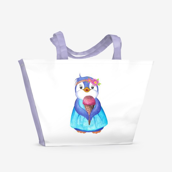 Пляжная сумка «Пингвин и мороженое. Милые животные»