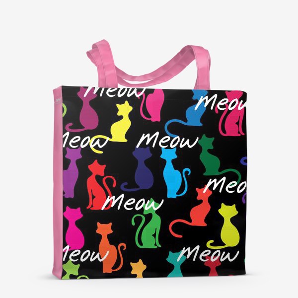 Сумка-шоппер &laquo;Разноцветный фон с силуэтами кошек&raquo;
