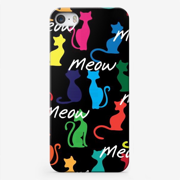 Чехол iPhone «Разноцветный фон с силуэтами кошек»
