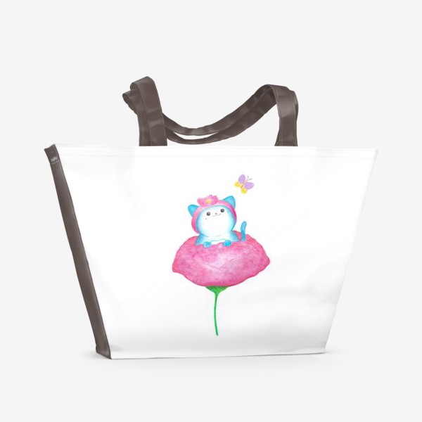 Пляжная сумка &laquo;Котенок и цветок. Милые животные&raquo;