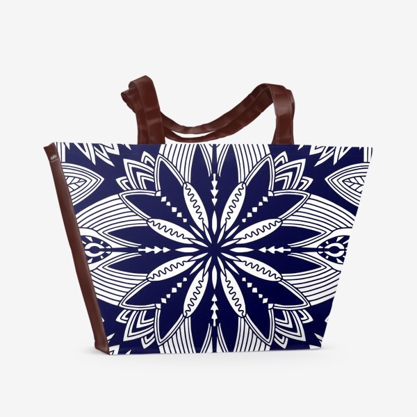 Пляжная сумка «Орнамент с абстрактными листьями. Квадратный узор. Мандала»