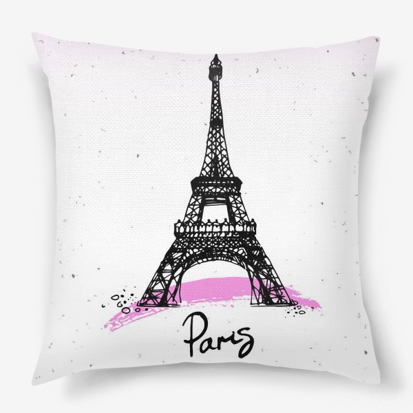 Подушка «Рисунок Эйфелевой башни в черном цвете с надписью Париж»