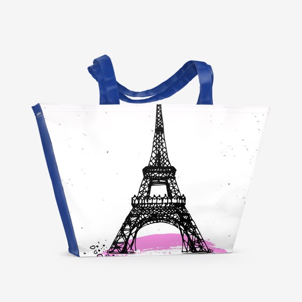Пляжная сумка «Рисунок Эйфелевой башни в черном цвете с надписью Париж»