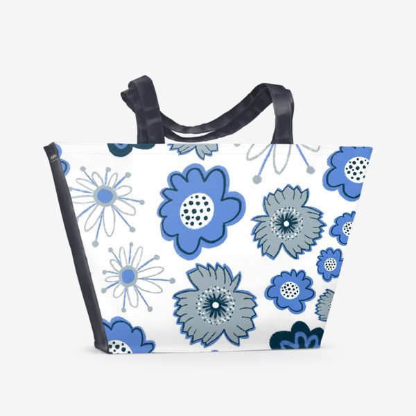 Пляжная сумка «Голубые и серые цветы. Цветы тишины»