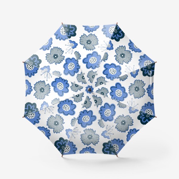 Зонт «Голубые и серые цветы. Цветы тишины»