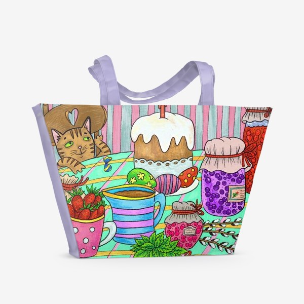 Пляжная сумка «Пасха. Картина с милым котом»