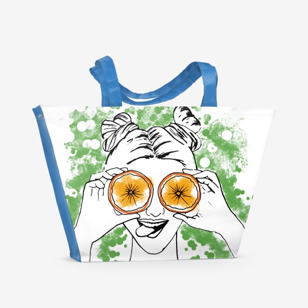 Пляжная сумка «Силуэт смешной девушки с апельсинами»