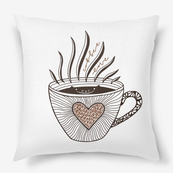 Подушка «Любовь к кофе. Кофейный кот»