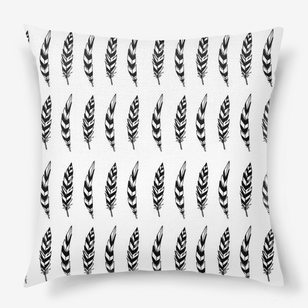 Подушка «Черно-белый паттерн с перьями»