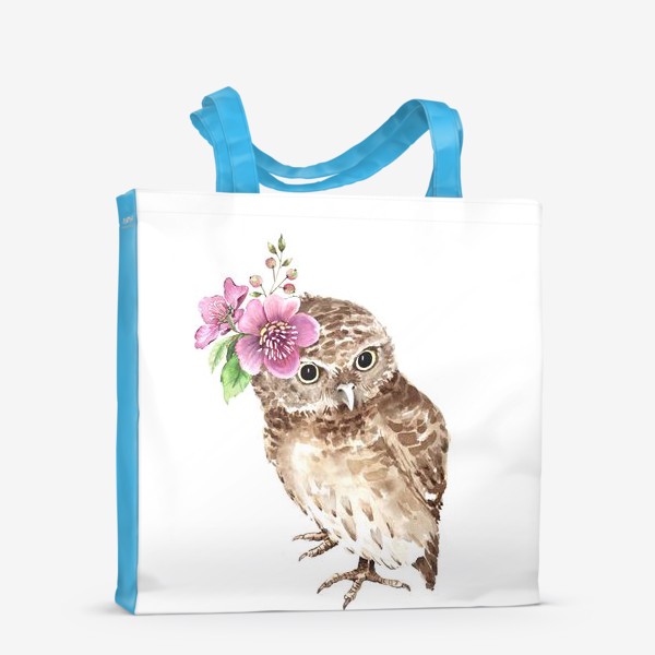 Сумка-шоппер «сова с букетом цветов на голове иллюстрация акварель »