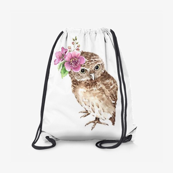 Рюкзак «сова с букетом цветов на голове иллюстрация акварель »