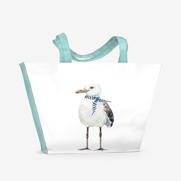 Пляжная сумка «белая чайка в морском стиле с платком на шее ,иллюстрация акварель »
