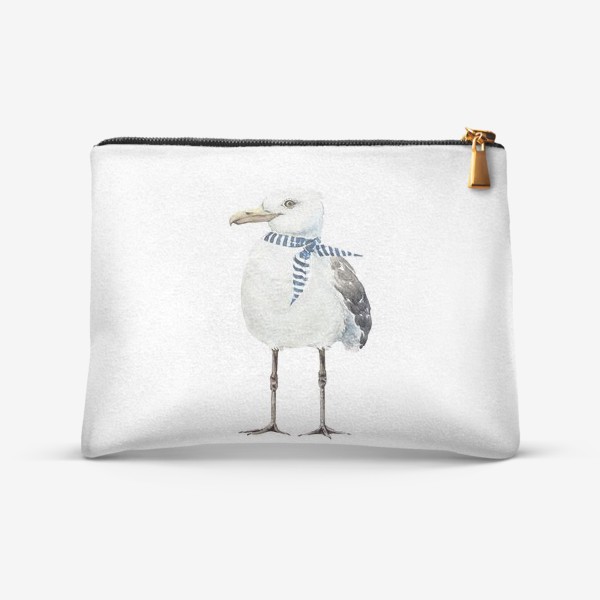 Косметичка &laquo;белая чайка в морском стиле с платком на шее ,иллюстрация акварель &raquo;