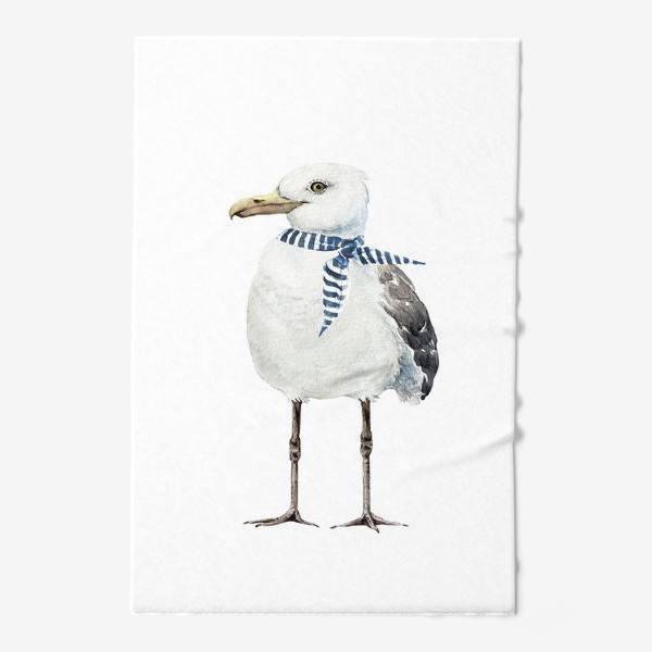 Полотенце «белая чайка в морском стиле с платком на шее ,иллюстрация акварель »